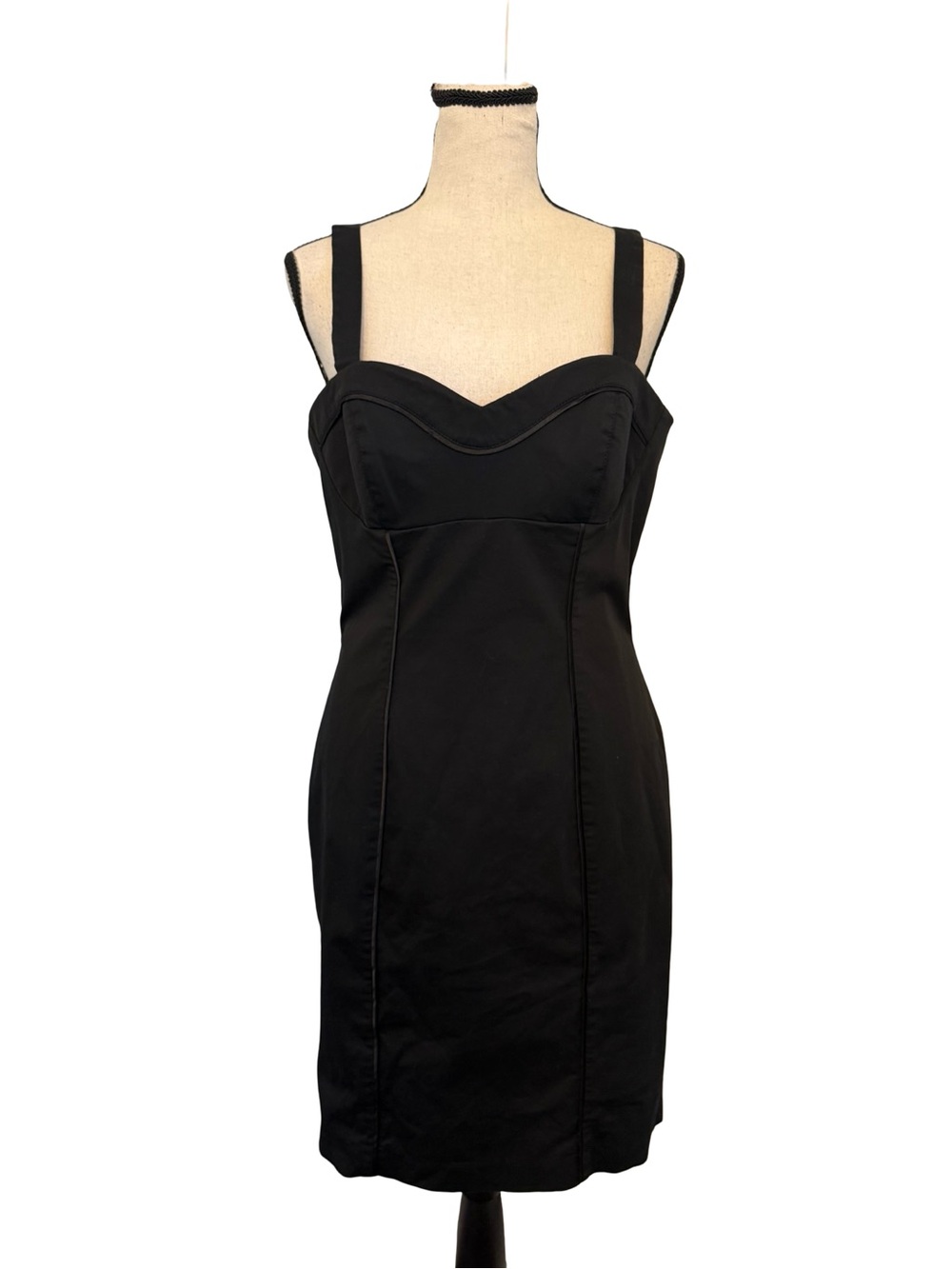 Bebe Black Sweetheart Neck Bodycon Dress Size 8 Cotton Stretch Cocktail Party